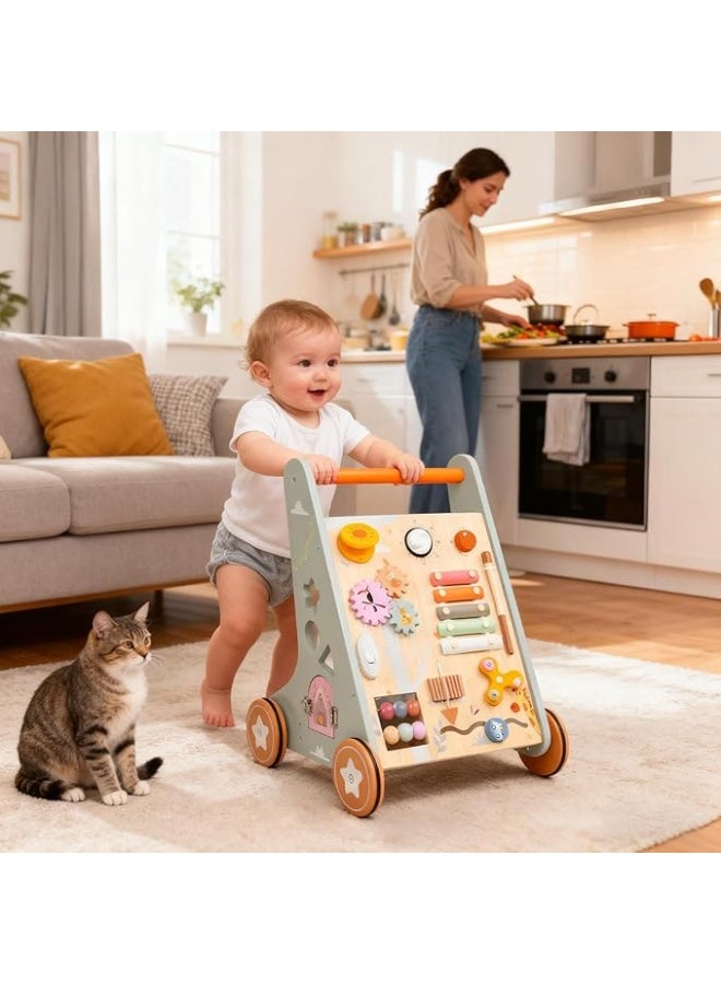 Wooden Baby Push Walker with Adjustable Handle and Smooth Wheels – Educational Walking Toy - Image 2